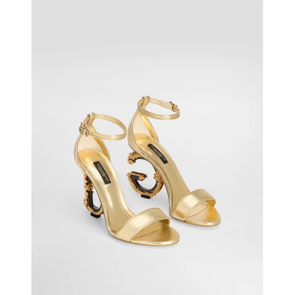 Gold Dolce & Gabbana Nappa mordore sandals with baroque DG heel, view 2 | Sandals