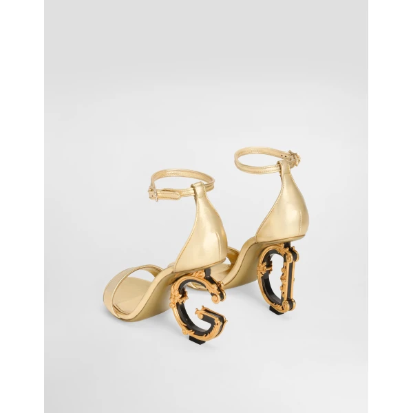 Gold Dolce & Gabbana Nappa mordore sandals with baroque DG heel, view 3 | Sandals