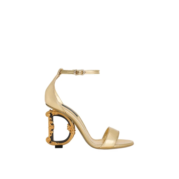 Gold Dolce & Gabbana Nappa mordore sandals with baroque DG heel | Sandals