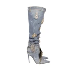 Blue Dolce & Gabbana Patchwork denim boots with embroidery | Boots