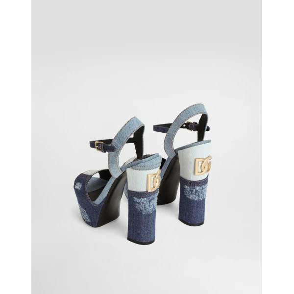 Blue Dolce & Gabbana Patchwork denim platform sandals, view 3 | Sandals