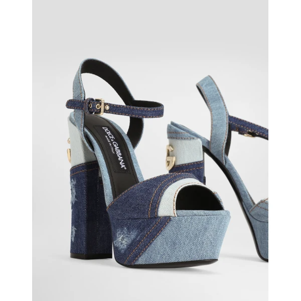 Blue Dolce & Gabbana Patchwork denim platform sandals, view 4 | Sandals