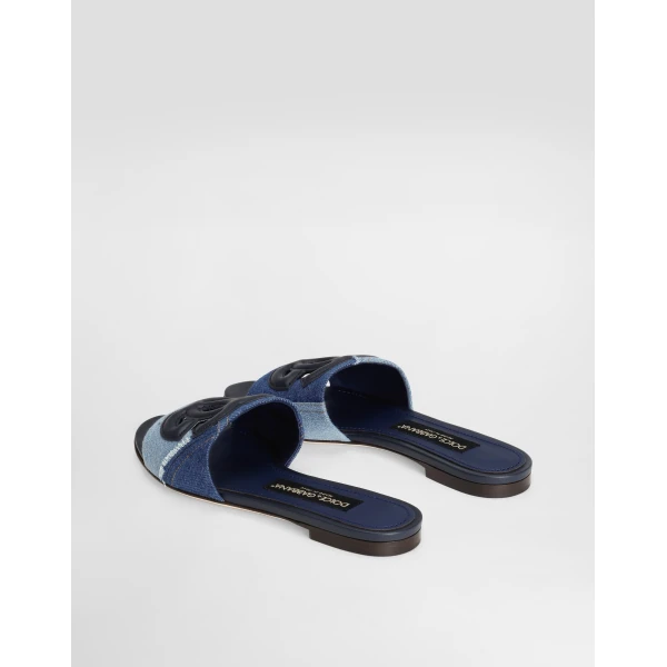 Blue Dolce & Gabbana Patchwork denim slides with DG logo, view 3 | Flip Flops & Slides