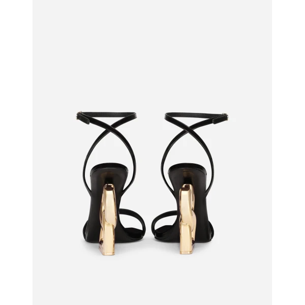 Black Dolce & Gabbana Patent leather sandals with 3.5 heel, view 3 | Sandals