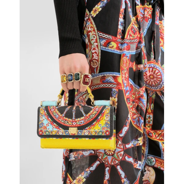 Multicolour Dolce & Gabbana Phone bag in carretto-print canvas, view 2 | Mini Bags