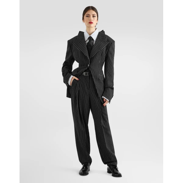 Multicolour Dolce & Gabbana Pinstripe virgin wool trousers, view 2 | Pants