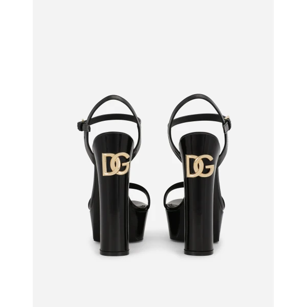 Black Dolce & Gabbana Polished calfskin platform sandals, view 2 | Sandals