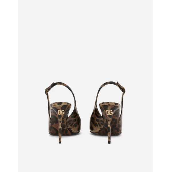 Animal Print Dolce & Gabbana Polished calfskin slingbacks with leopard print, view 3 | Heels