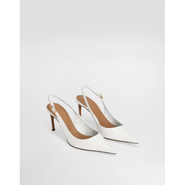 White Dolce & Gabbana Polished goatskin slingbacks, view 2 | Heels