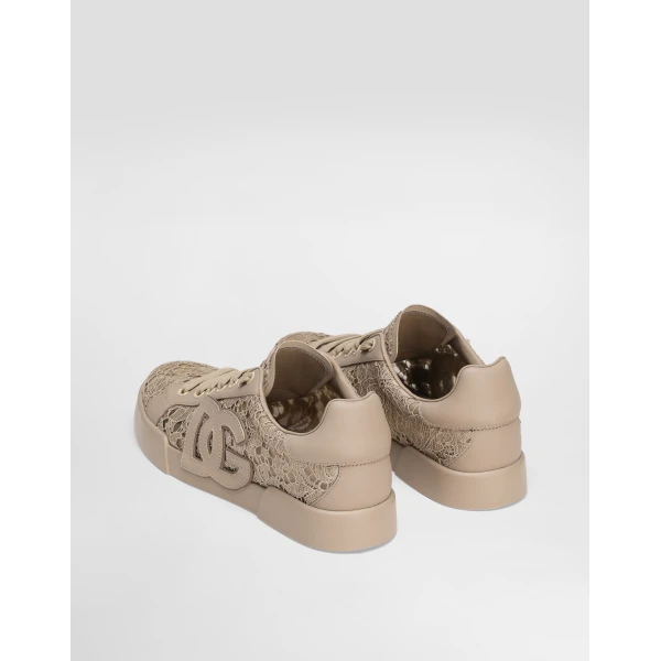 Multicolour Dolce & Gabbana Portofino light strobel sneakers in taormina lace and calfskin, view 3 | Sneakers