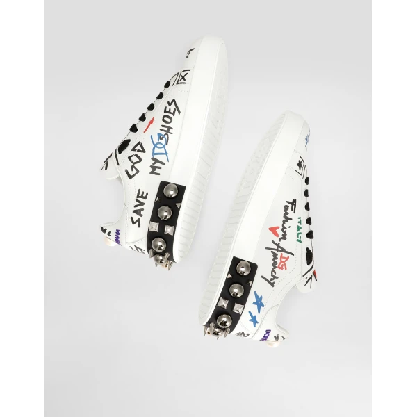 Multicolour Dolce & Gabbana Printed calfskin Portofino sneakers with patch, view 5 | Sneakers