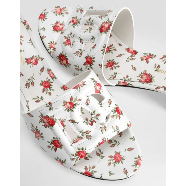 Multicolour Dolce & Gabbana Printed calfskin mules with little roses print, view 4 | Mules