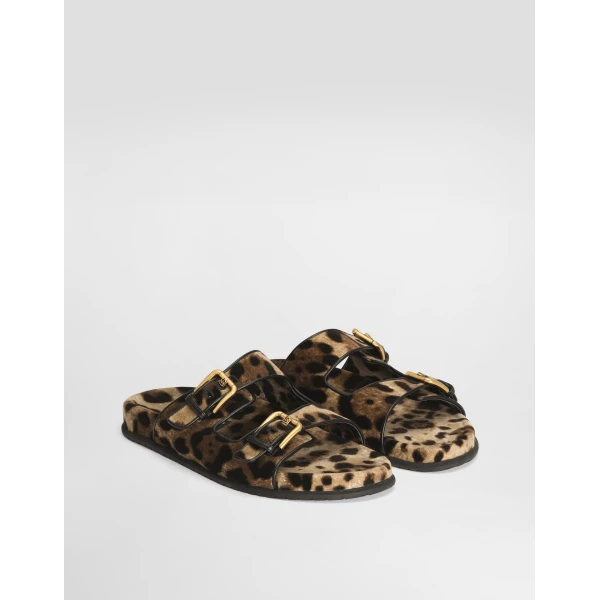 Print Dolce & Gabbana Printed velvet sliders, view 2 | Flip Flops & Slides