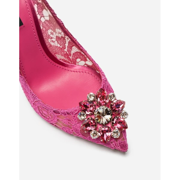 Fuchsia Dolce & Gabbana Pump in Taormina lace with crystals, view 2 | Heels