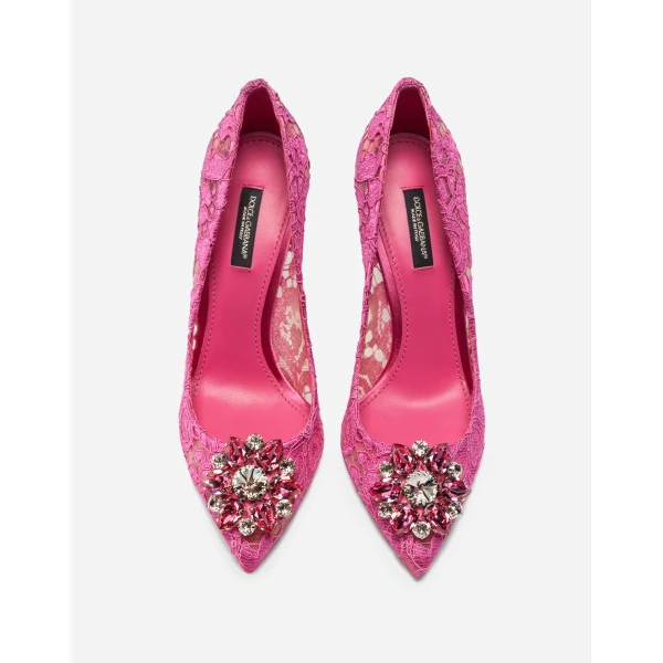Fuchsia Dolce & Gabbana Pump in Taormina lace with crystals, view 3 | Heels