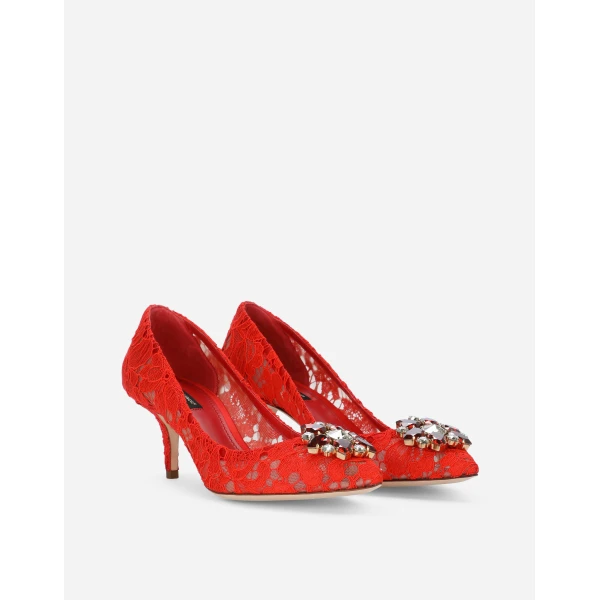Red Dolce & Gabbana Pump in Taormina lace with crystals, view 2 | Heels