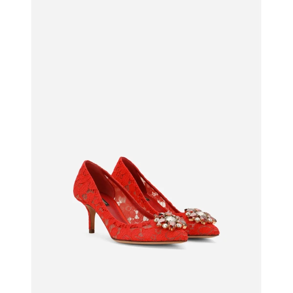 Red Dolce & Gabbana Pump in Taormina lace with crystals, view 3 | Heels