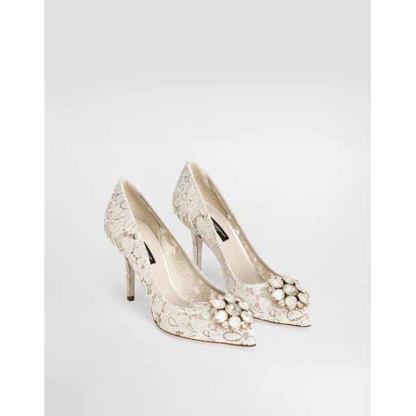 White Dolce & Gabbana Pump in Taormina lace with crystals, view 2 | Heels