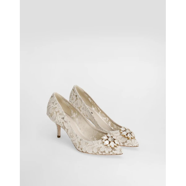 White Dolce & Gabbana Pump in Taormina lace with crystals, view 2 | Heels