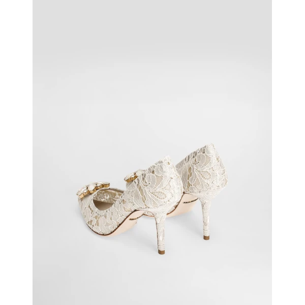 White Dolce & Gabbana Pump in Taormina lace with crystals, view 3 | Heels
