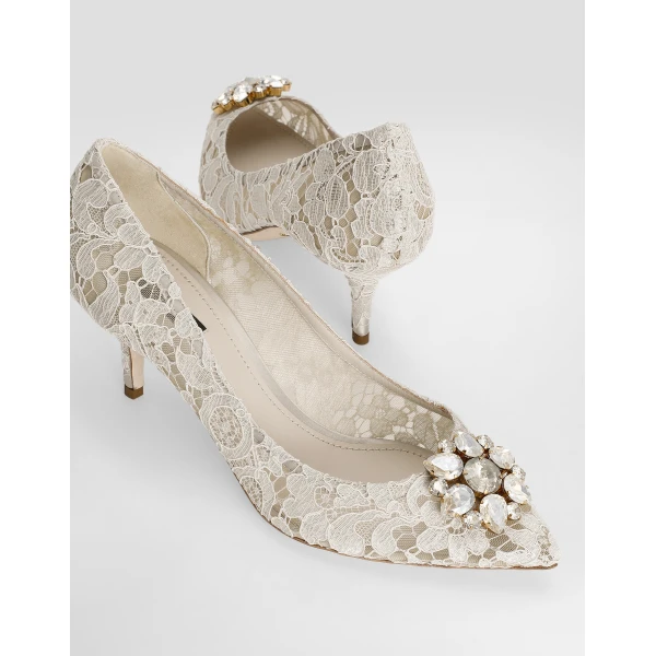 White Dolce & Gabbana Pump in Taormina lace with crystals, view 4 | Heels