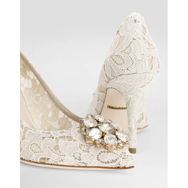 White Dolce & Gabbana Pump in Taormina lace with crystals, view 5 | Heels