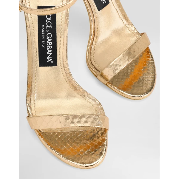 Gold Dolce & Gabbana Python skin sandals, view 3 | Sandals