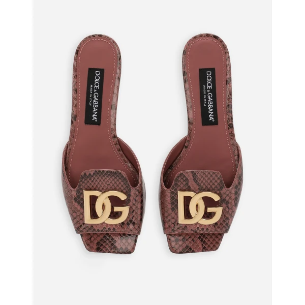Pink Dolce & Gabbana Python skin sliders, view 4 | Flip Flops & Slides