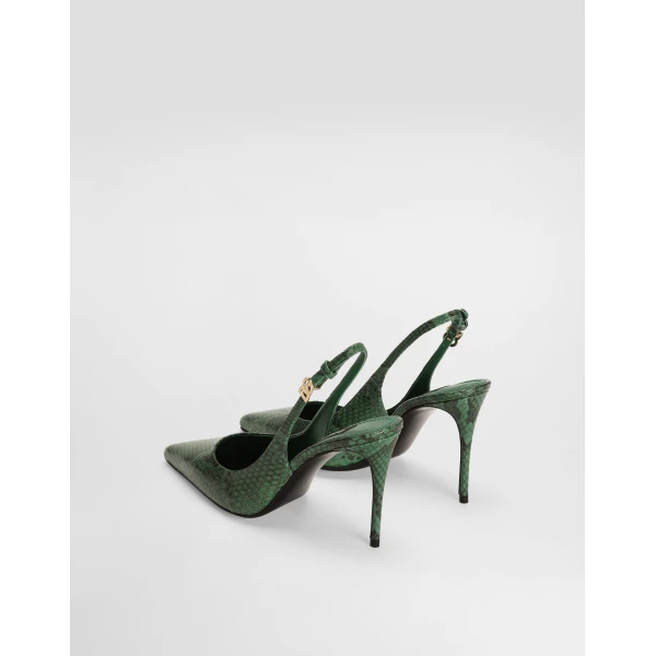 Green Dolce & Gabbana Python skin slingbacks, view 3 | Heels