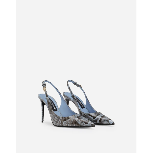 Light Blue Dolce & Gabbana Python skin slingbacks, view 2 | Heels