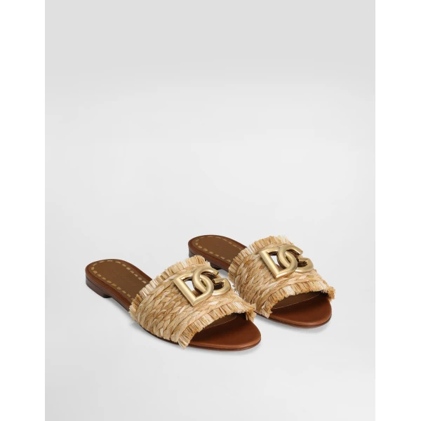 Multicolour Dolce & Gabbana Rafia braided slipper, view 2 | Flip Flops & Slides