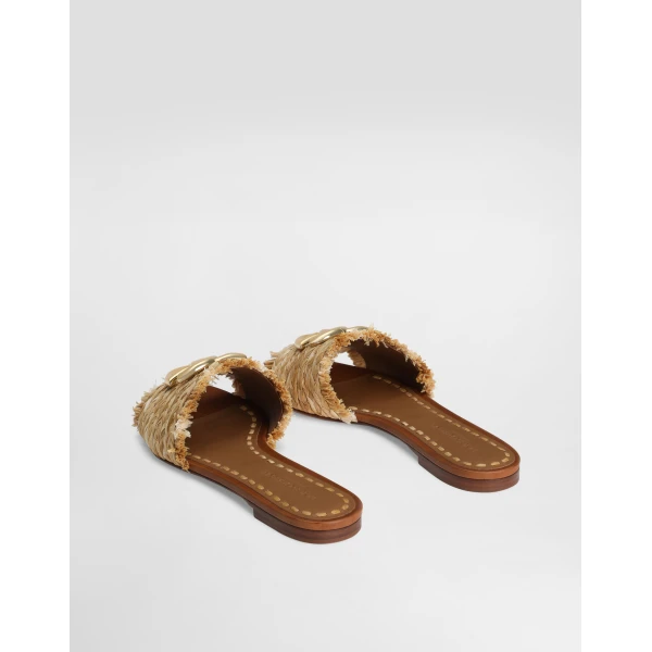 Multicolour Dolce & Gabbana Rafia braided slipper, view 3 | Flip Flops & Slides