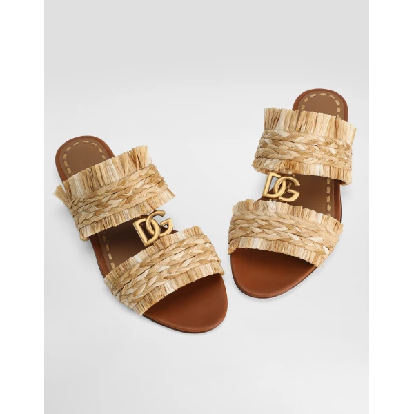 Multicolour Dolce & Gabbana Rafia braided slipper with fringes, view 4 | Flip Flops & Slides