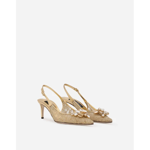 Gold Dolce & Gabbana Rainbow lace slingbacks in lurex lace, view 2 | Heels