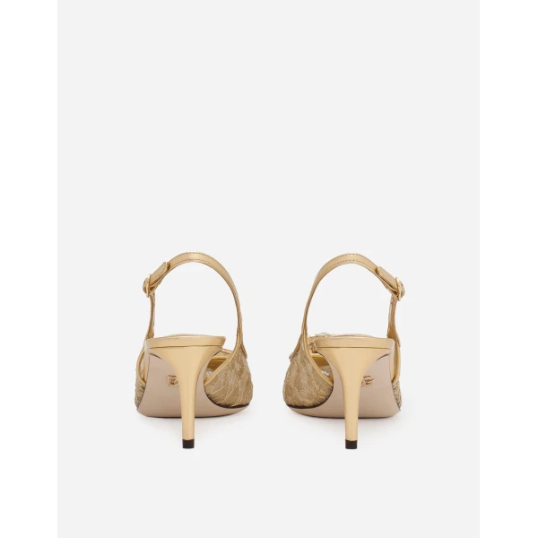Gold Dolce & Gabbana Rainbow lace slingbacks in lurex lace, view 3 | Heels