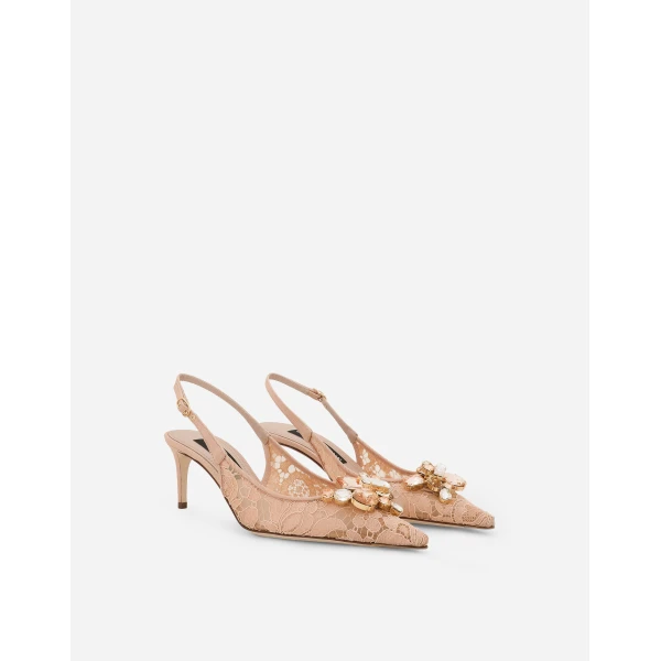 Pink Dolce & Gabbana Rainbow lace slingbacks in lurex lace, view 2 | Heels