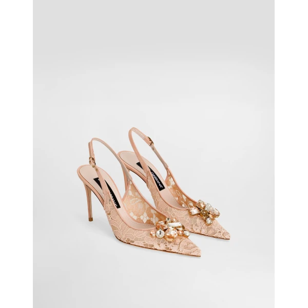 Pink Dolce & Gabbana Rainbow lace slingbacks in lurex lace, view 2 | Heels