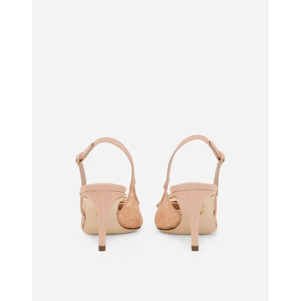 Pink Dolce & Gabbana Rainbow lace slingbacks in lurex lace, view 3 | Heels