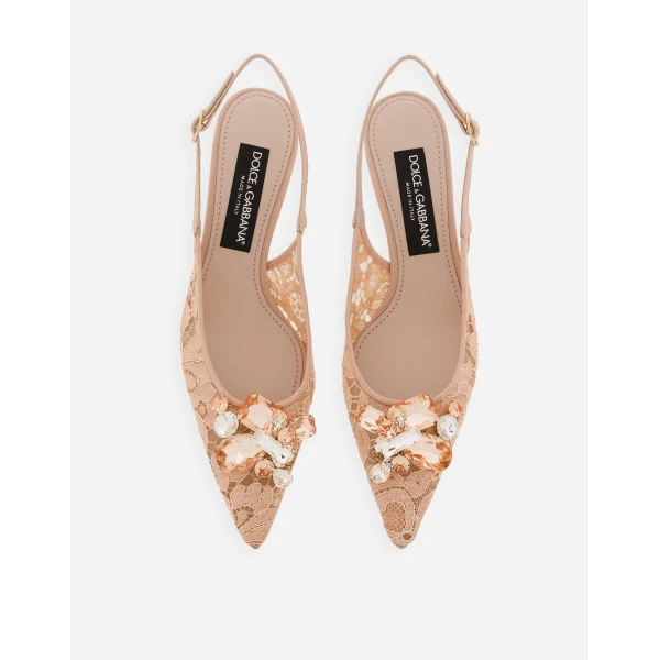 Pink Dolce & Gabbana Rainbow lace slingbacks in lurex lace, view 4 | Heels