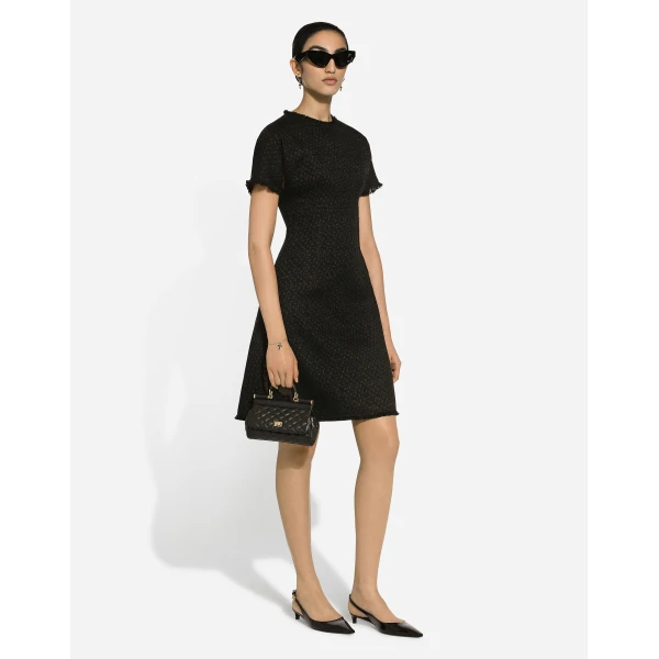 Black Dolce & Gabbana Raschel tweed midi dress with DG logo, view 6 | Midi Dresses
