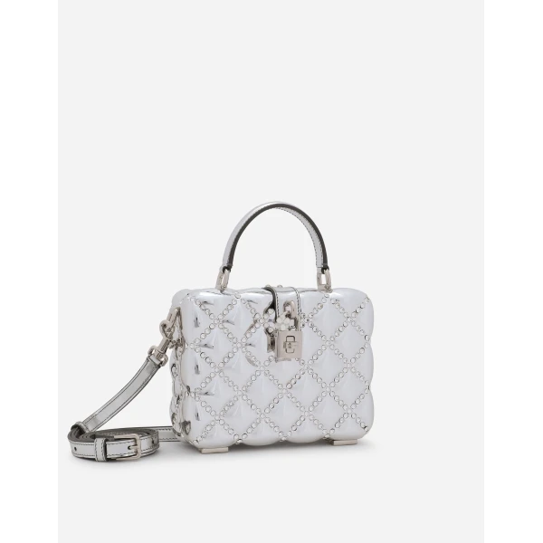 Silver Dolce & Gabbana Resin Dolce Box bag with rhinestones, view 2 | Totes & Top-Handle Bags