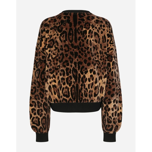 Multicolour Dolce & Gabbana Round-neck chenille sweatshirt with jacquard leopard design, view 2 | Shirts