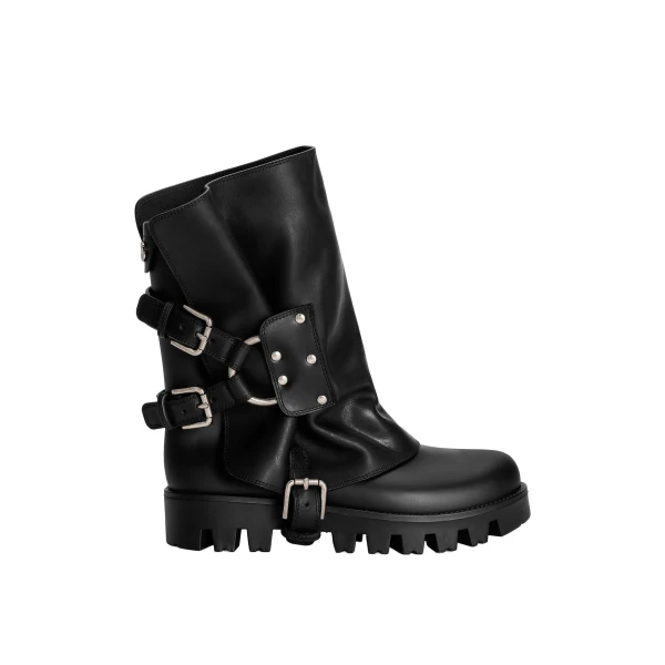 Rubber and calfskin ankle boots