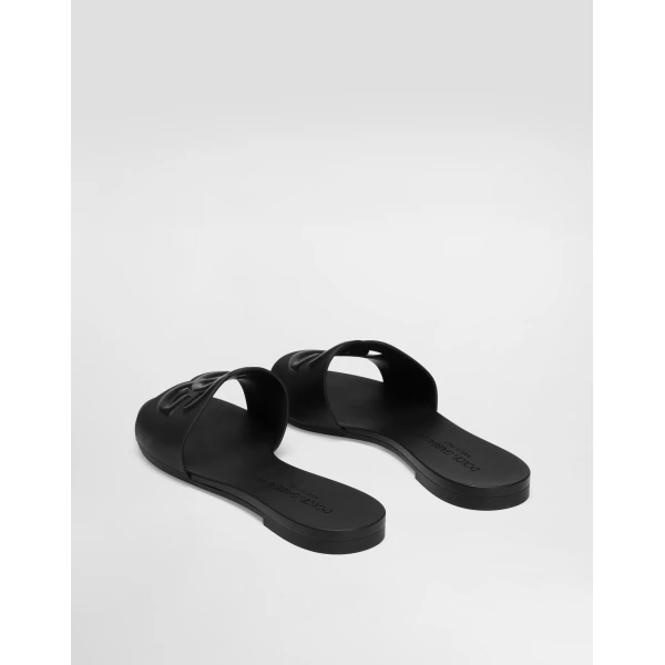 Black Dolce & Gabbana Rubber beachwear sliders, view 3 | Flip Flops & Slides