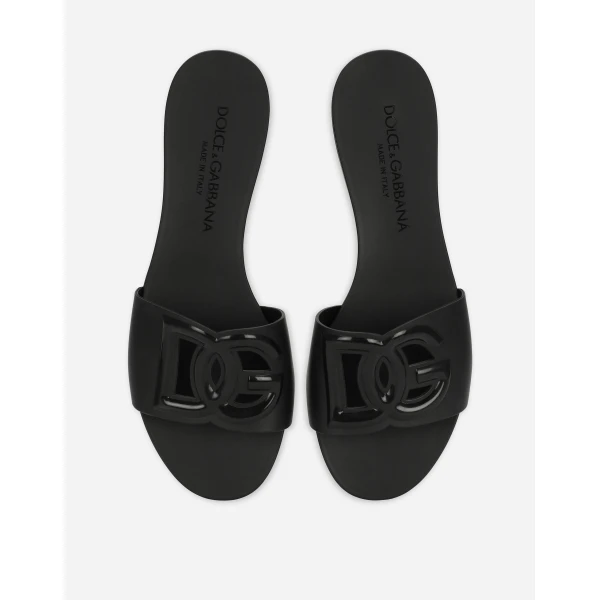 Black Dolce & Gabbana Rubber beachwear sliders, view 5 | Flip Flops & Slides