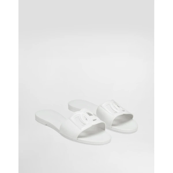 White Dolce & Gabbana Rubber beachwear sliders, view 2 | Flip Flops & Slides