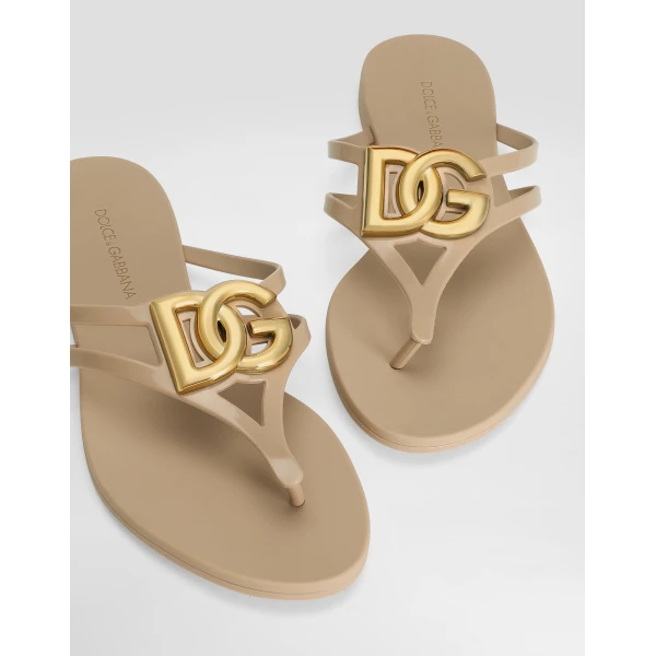 Multicolour Dolce & Gabbana Rubber beachwear slides with logo, view 4 | Flip Flops & Slides