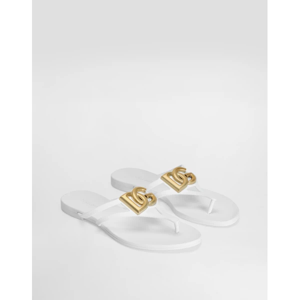 White Dolce & Gabbana Rubber beachwear slides with logo, view 2 | Flip Flops & Slides