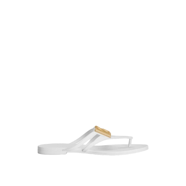 White Dolce & Gabbana Rubber beachwear slides with logo | Flip Flops & Slides