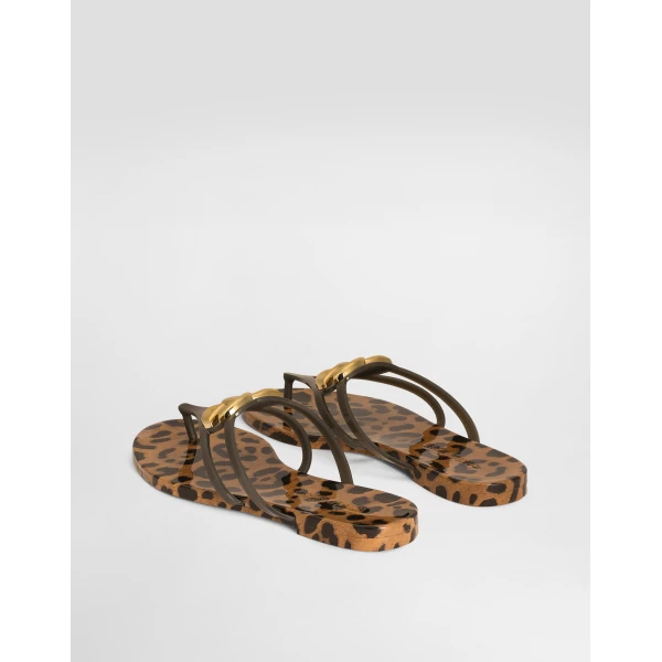 Print Dolce & Gabbana Rubber beachwear slides with logo and leo print, view 3 | Flip Flops & Slides